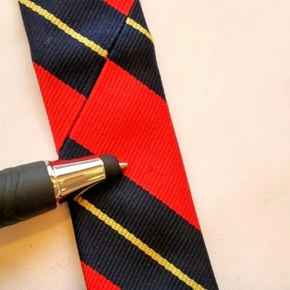 BERT PULITZER BLOOMINDALE'S RED BLUE YELLOW SILK STRIPE TIE 3 7/8" - Picture 5 of 6